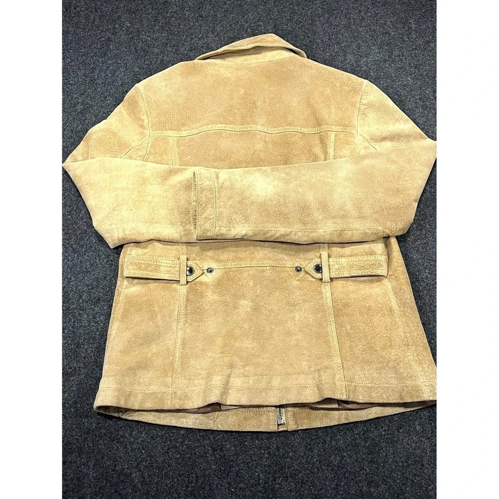 Eddie Bauer Seattle Suede Washable Leather Jacket Womens Small Tan Full Zip - Picture 2 of 13